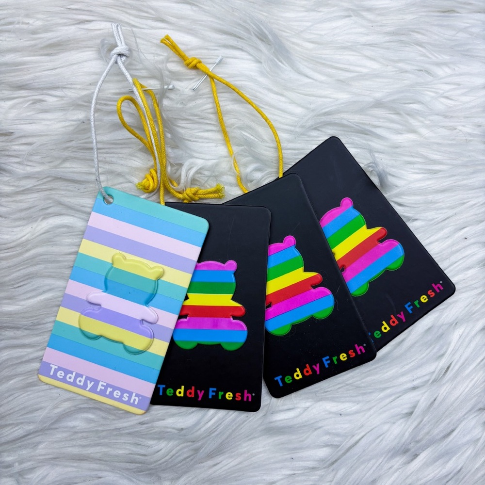 Teddy Fresh Stickers Rainbow Pastel Striped 3D Puffy Bear Hang Tag Set Lot 4 NEW
